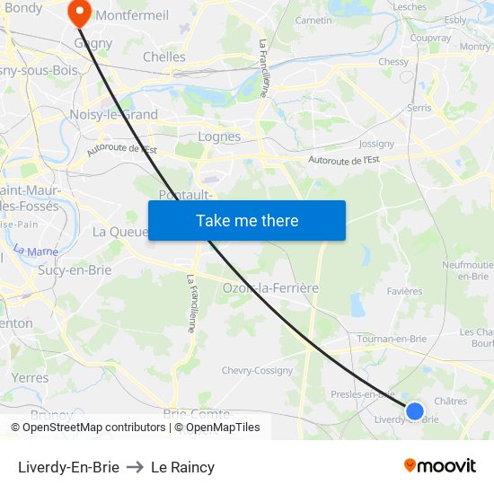 Liverdy-En-Brie to Le Raincy map