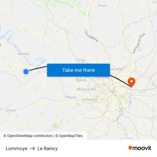 Lommoye to Le Raincy map