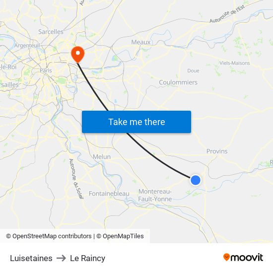 Luisetaines to Le Raincy map