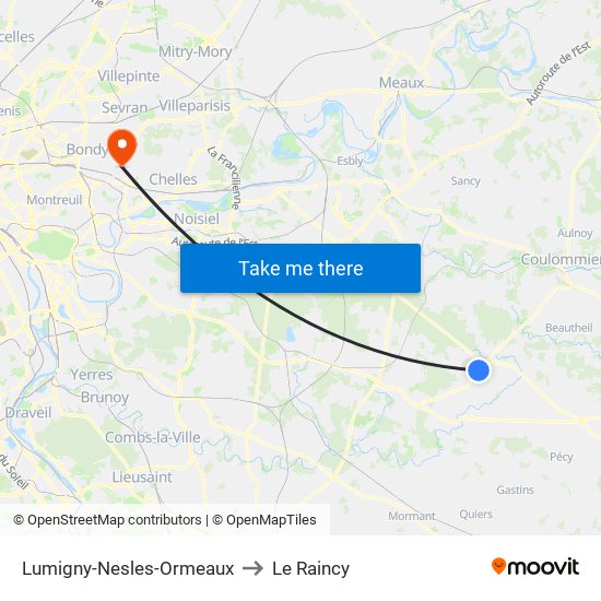 Lumigny-Nesles-Ormeaux to Le Raincy map