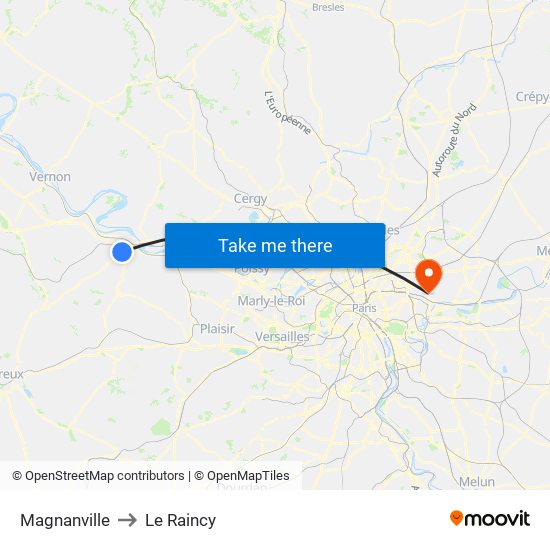 Magnanville to Le Raincy map
