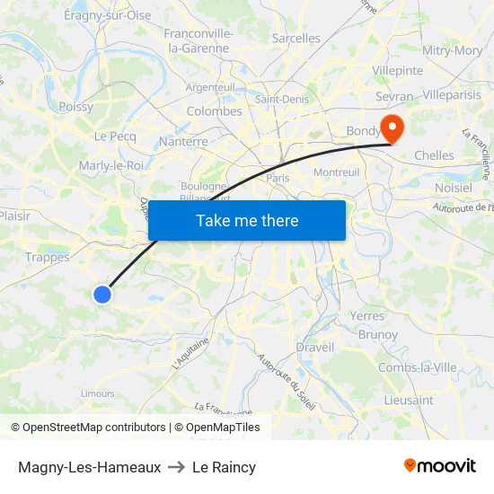 Magny-Les-Hameaux to Le Raincy map