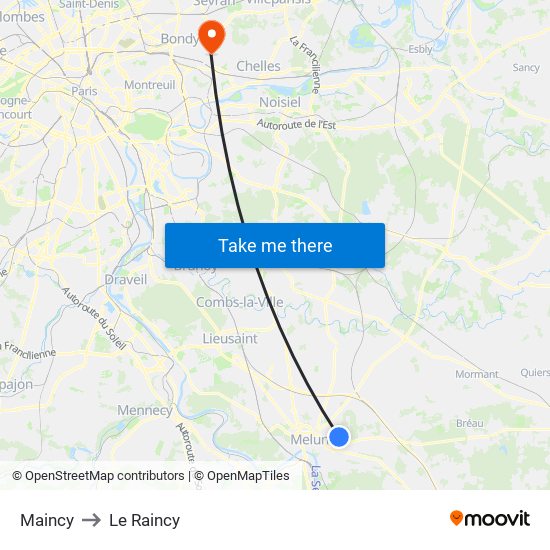 Maincy to Le Raincy map