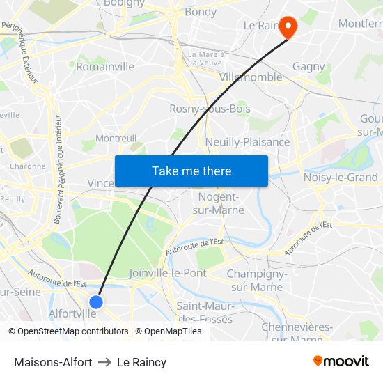 Maisons-Alfort to Le Raincy map