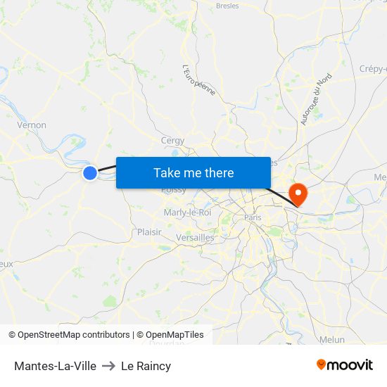 Mantes-La-Ville to Le Raincy map