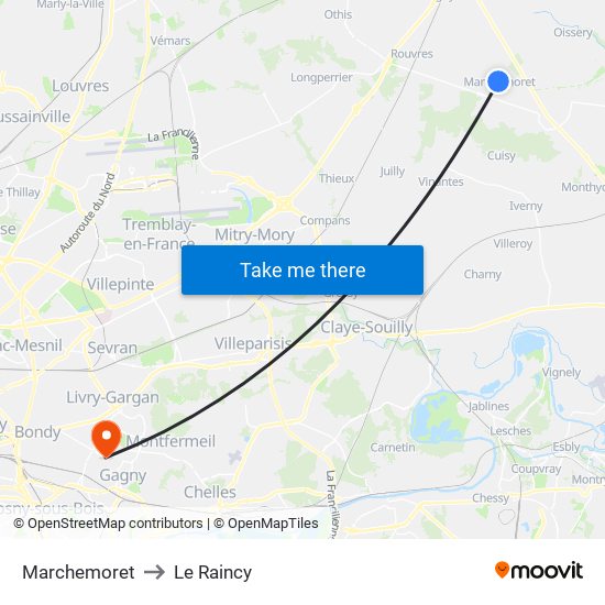 Marchemoret to Le Raincy map