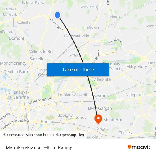 Mareil-En-France to Le Raincy map