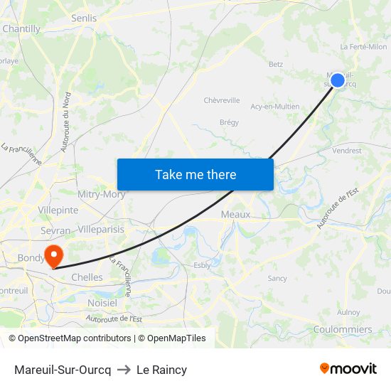 Mareuil-Sur-Ourcq to Le Raincy map