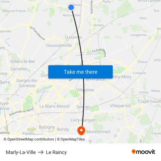 Marly-La-Ville to Le Raincy map