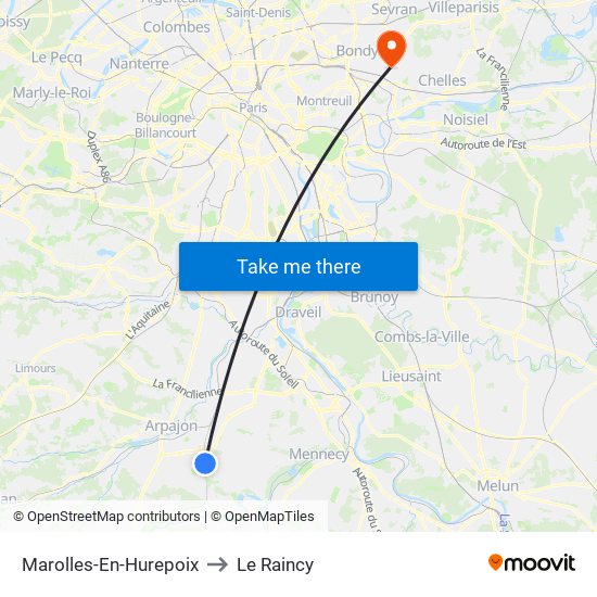 Marolles-En-Hurepoix to Le Raincy map