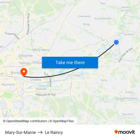 Mary-Sur-Marne to Le Raincy map