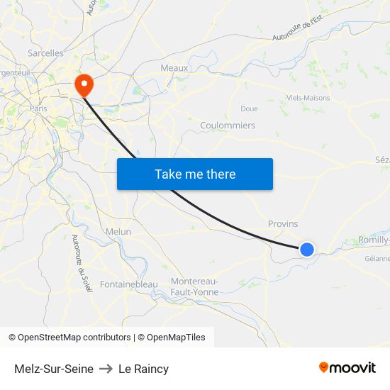 Melz-Sur-Seine to Le Raincy map