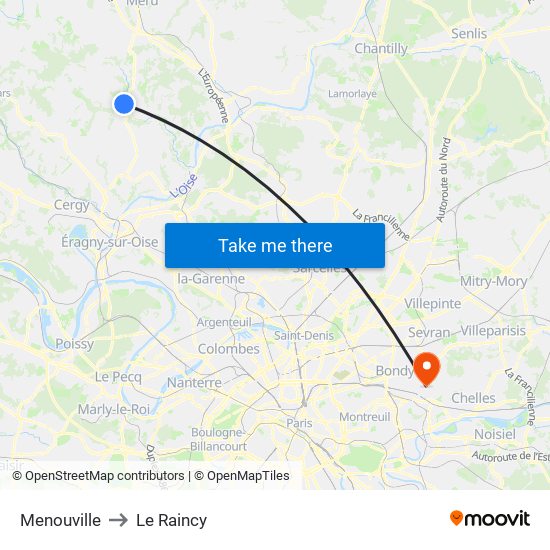 Menouville to Le Raincy map