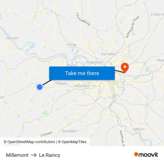 Millemont to Le Raincy map