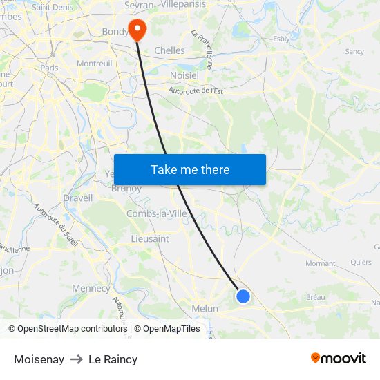 Moisenay to Le Raincy map