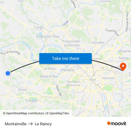 Montainville to Le Raincy map
