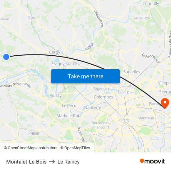 Montalet-Le-Bois to Le Raincy map