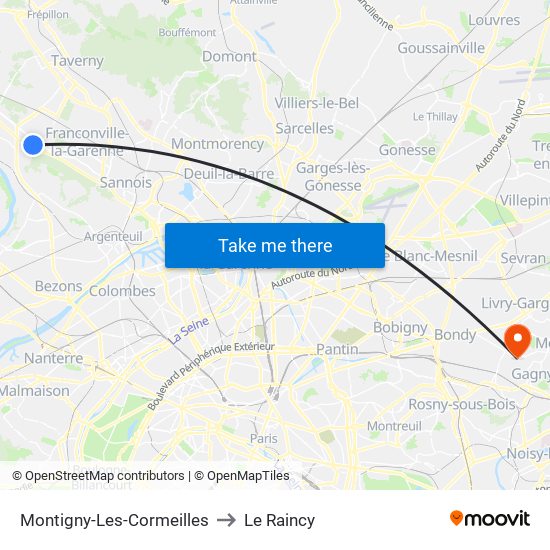 Montigny-Les-Cormeilles to Le Raincy map