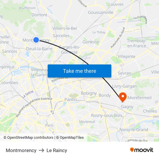 Montmorency to Le Raincy map