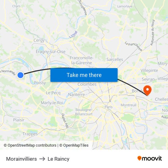 Morainvilliers to Le Raincy map