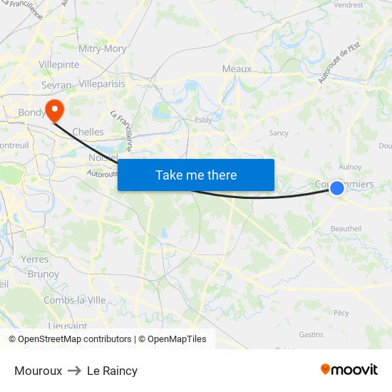 Mouroux to Le Raincy map