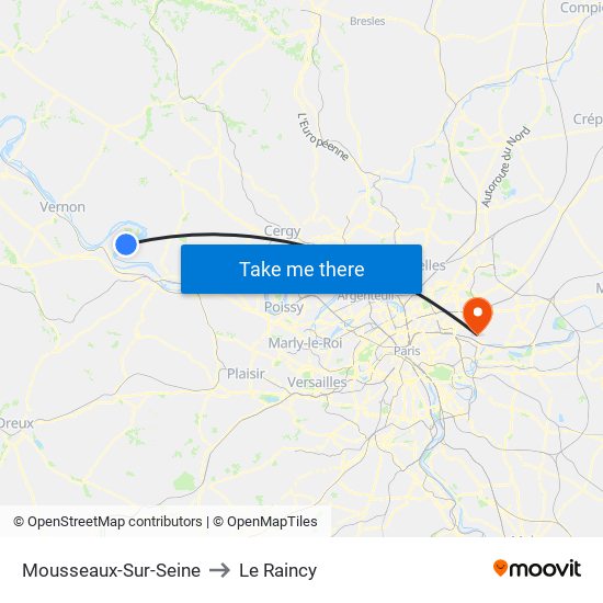 Mousseaux-Sur-Seine to Le Raincy map