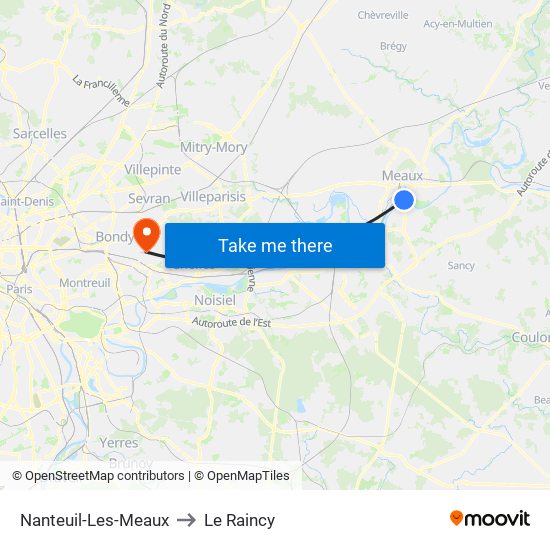 Nanteuil-Les-Meaux to Le Raincy map