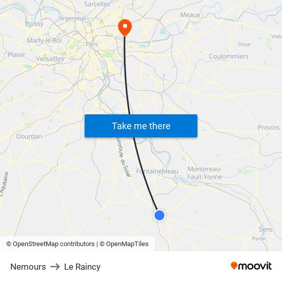 Nemours to Le Raincy map