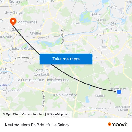 Neufmoutiers-En-Brie to Le Raincy map