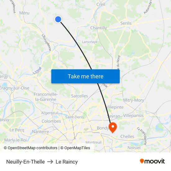 Neuilly-En-Thelle to Le Raincy map