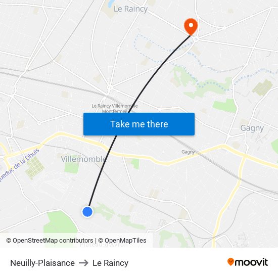 Neuilly-Plaisance to Le Raincy map