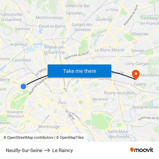 Neuilly-Sur-Seine to Le Raincy map