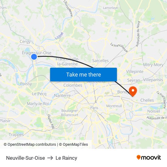 Neuville-Sur-Oise to Le Raincy map