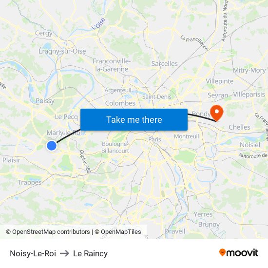 Noisy-Le-Roi to Le Raincy map