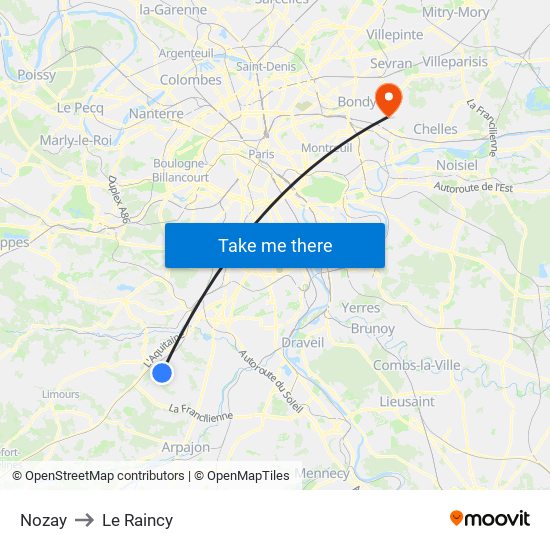 Nozay to Le Raincy map