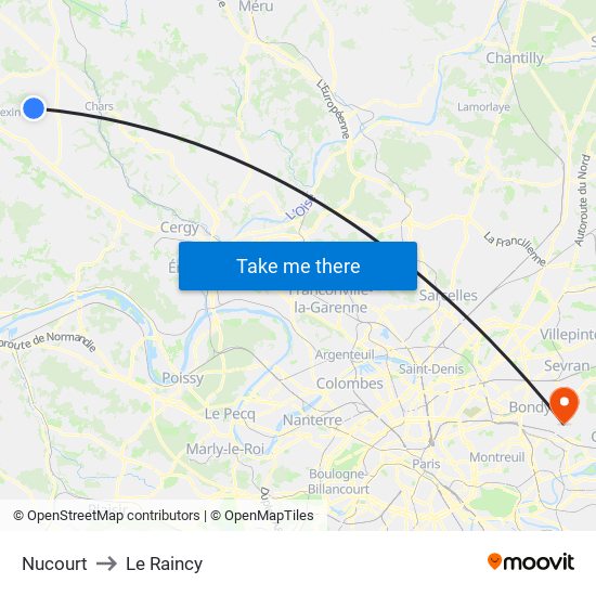 Nucourt to Le Raincy map