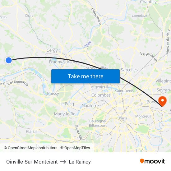 Oinville-Sur-Montcient to Le Raincy map