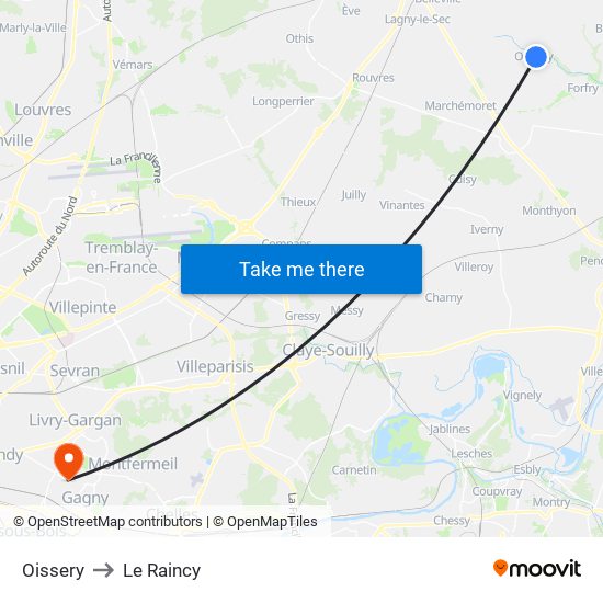 Oissery to Le Raincy map