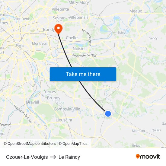 Ozouer-Le-Voulgis to Le Raincy map