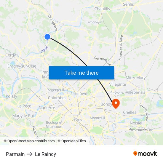 Parmain to Le Raincy map