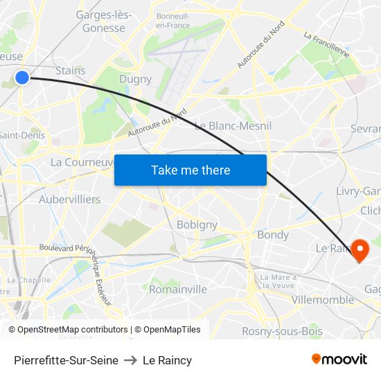 Pierrefitte-Sur-Seine to Le Raincy map