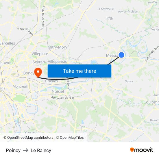 Poincy to Le Raincy map