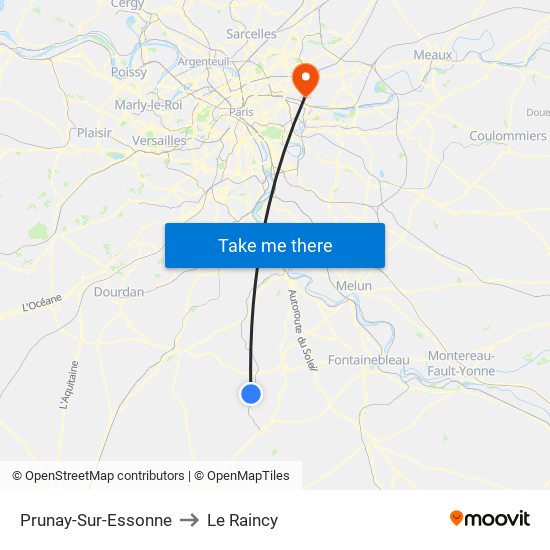 Prunay-Sur-Essonne to Le Raincy map