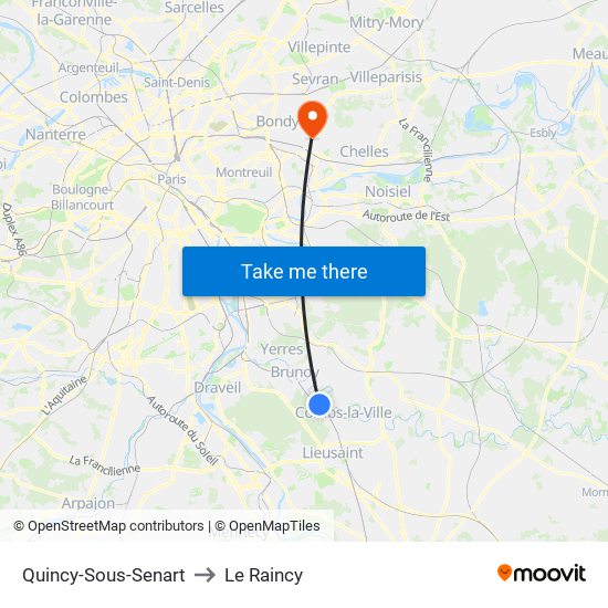 Quincy-Sous-Senart to Le Raincy map