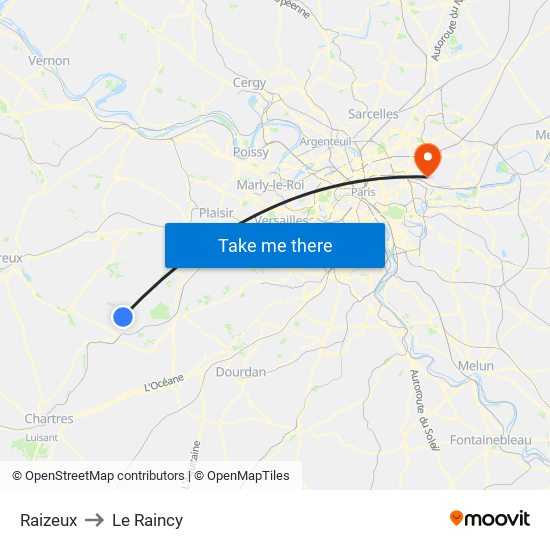 Raizeux to Le Raincy map