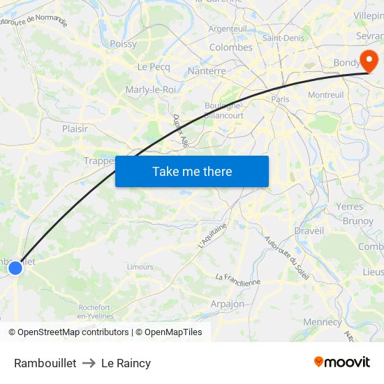 Rambouillet to Le Raincy map