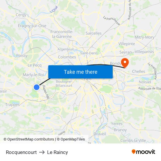 Rocquencourt to Le Raincy map