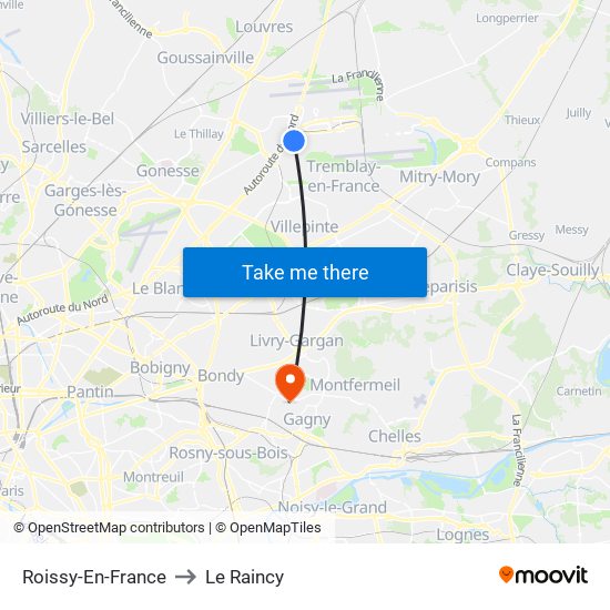 Roissy-En-France to Le Raincy map