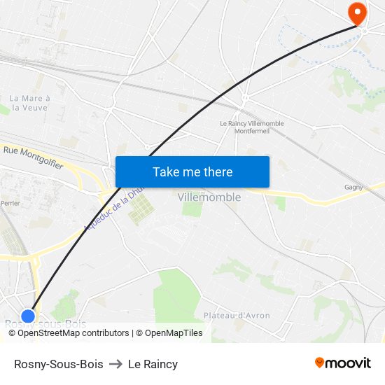 Rosny-Sous-Bois to Le Raincy map