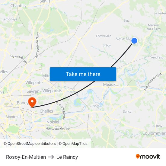 Rosoy-En-Multien to Le Raincy map